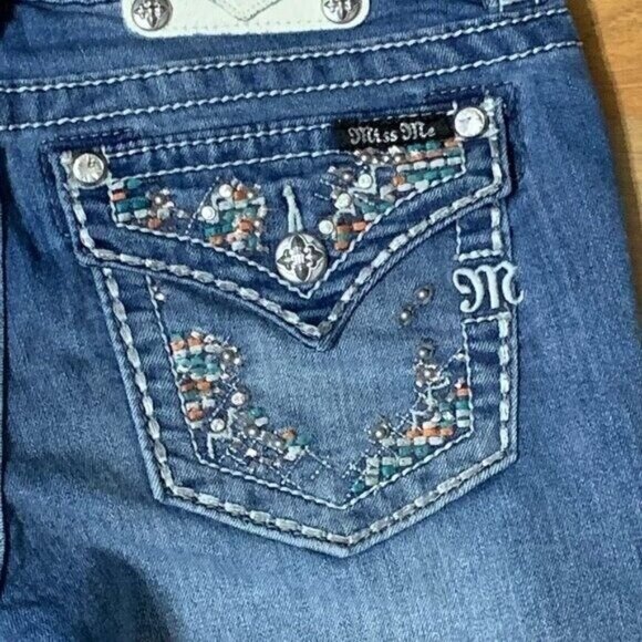 Miss Me Signature Bootcut Jean Low Rise Embroidered Beaded Denim Pant 30" - Picture 8 of 16